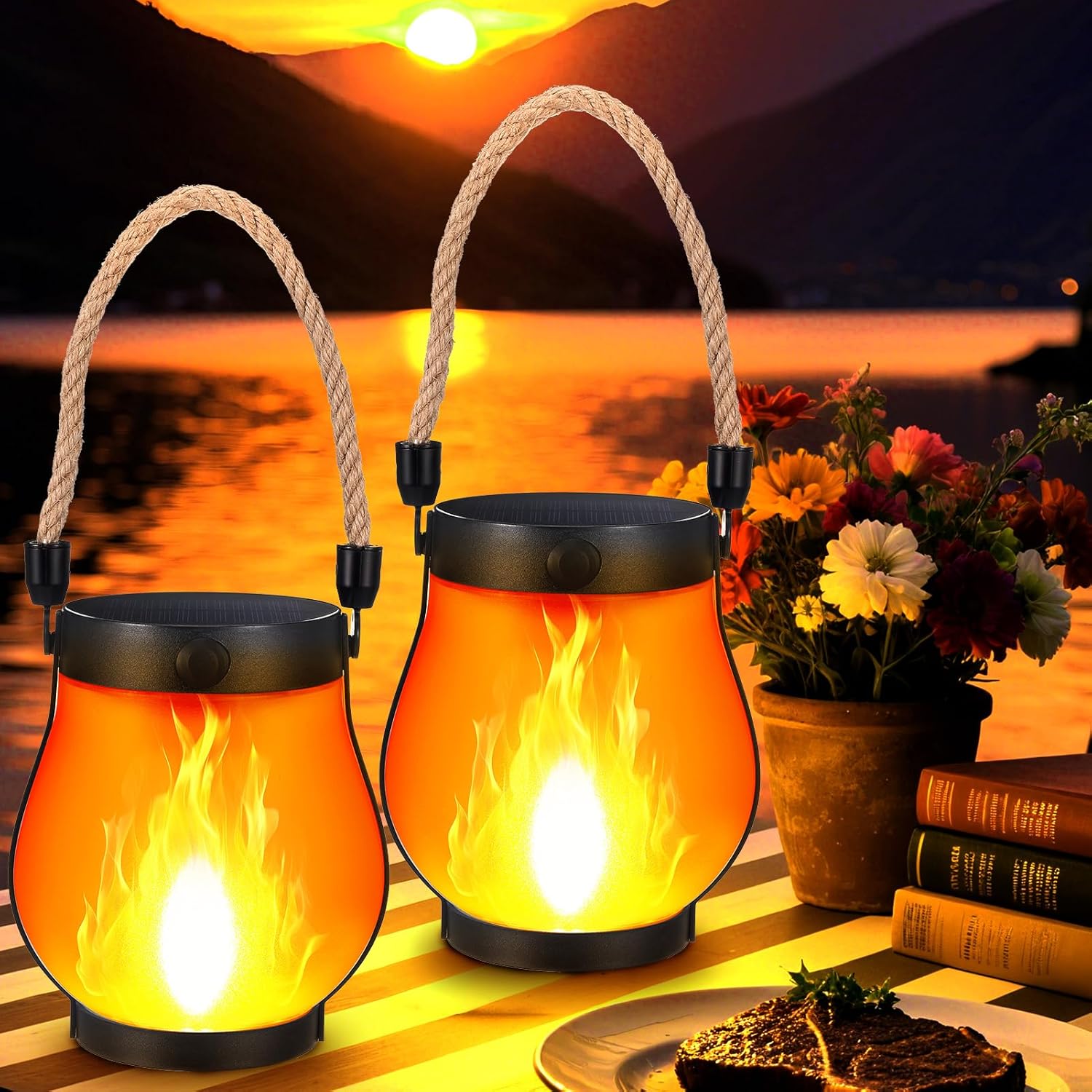 Fire Torch Solar - Paquete de 2 linternas de llama