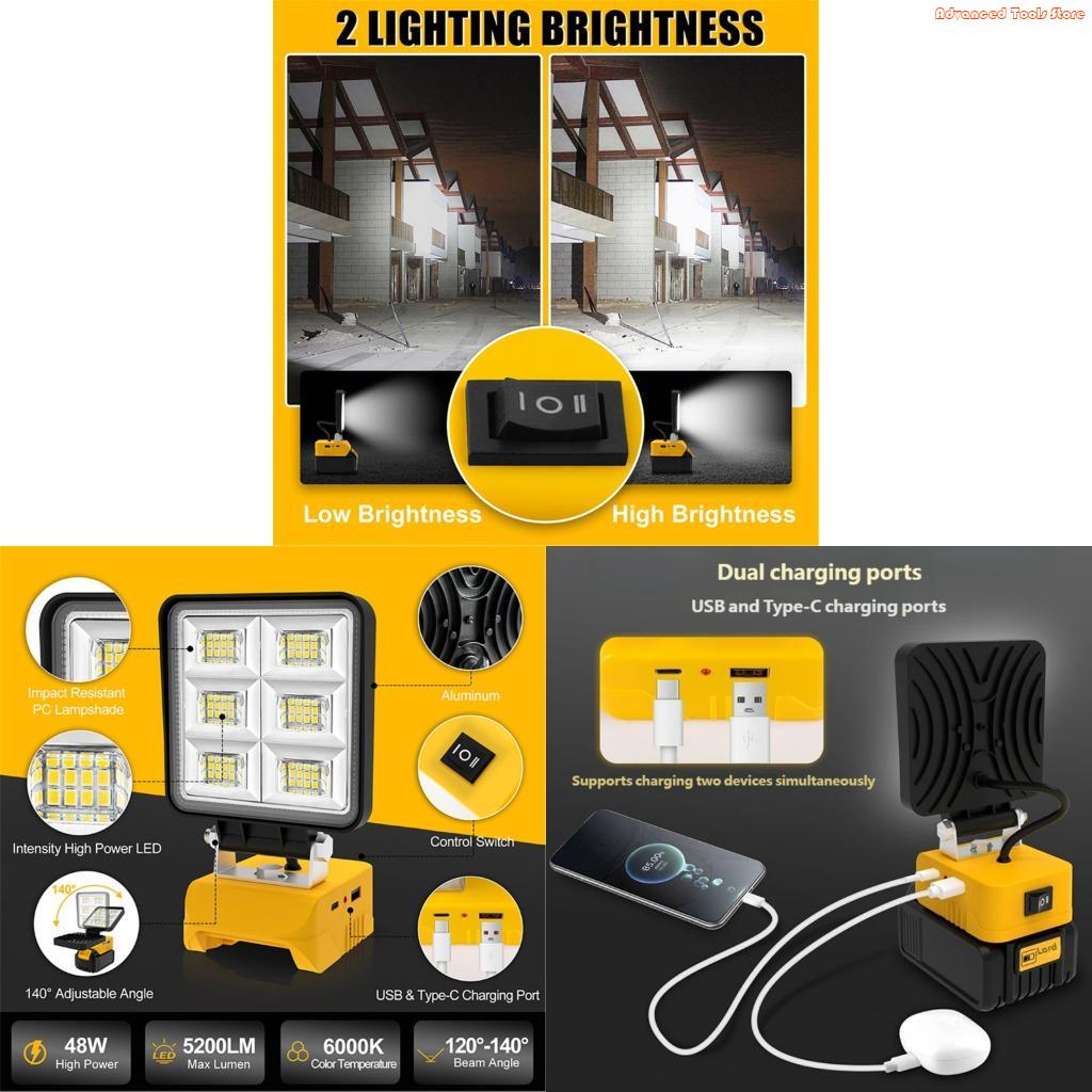 Outdoor Lighting Jobs - Luz trabajo portátil, Base ajustable, reflector