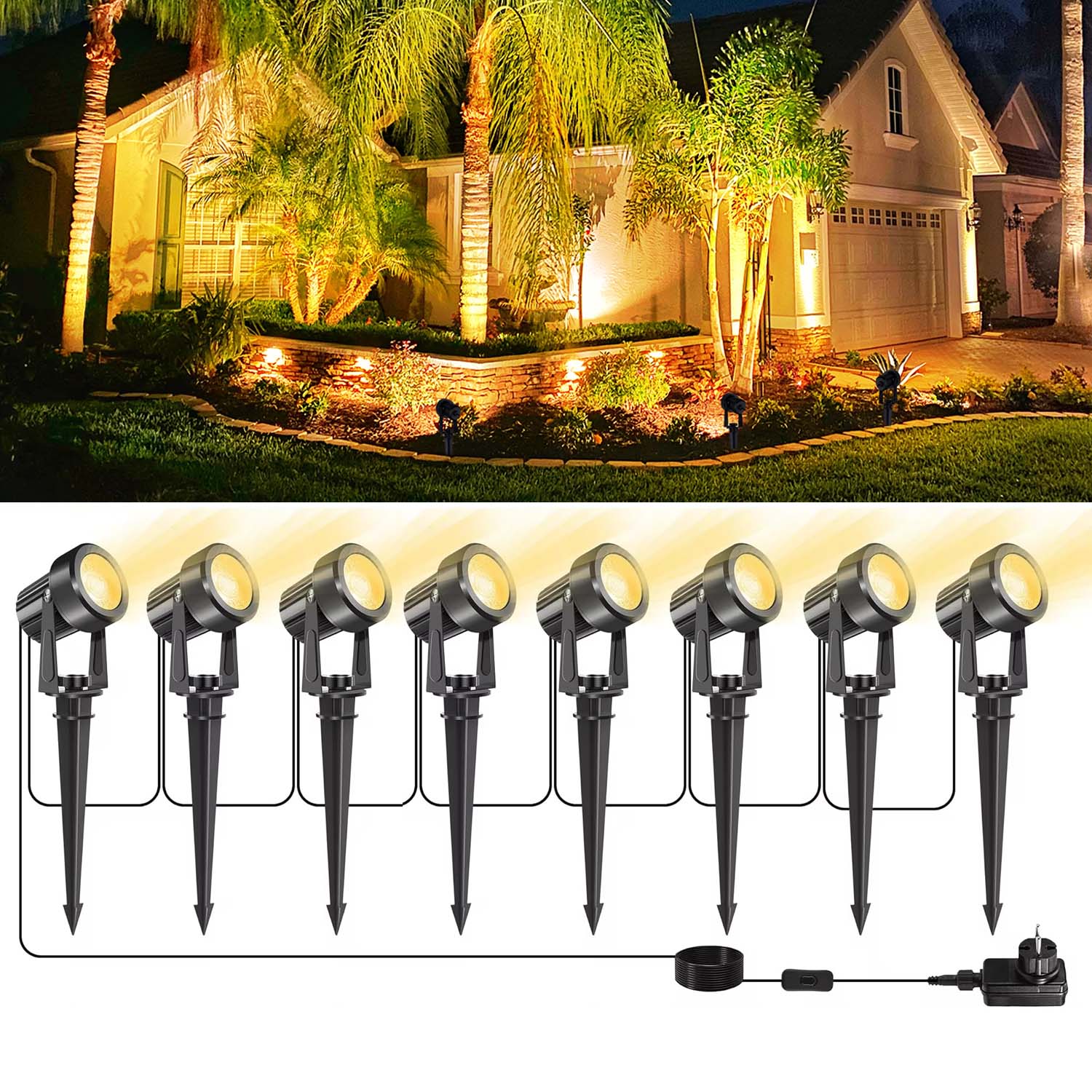 Outdoor Lighting Low Voltage - Foco exterior de 4/6/8 LED, 3000K,