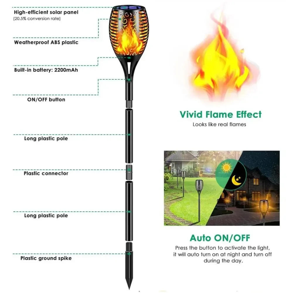Lámpara Solar de Jardín con Ll - Fire Torch Solar reseña y precio